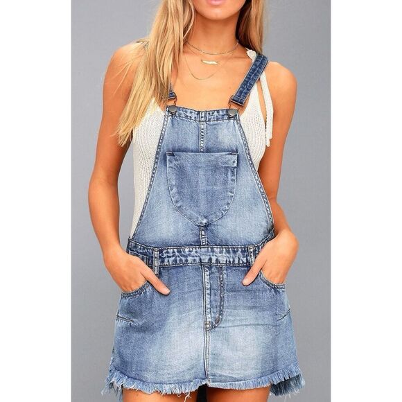 One X Oneteaspoon Starr Issue Light Wash Denim Overall Dress Size Large NWT - Picture 2 of 12